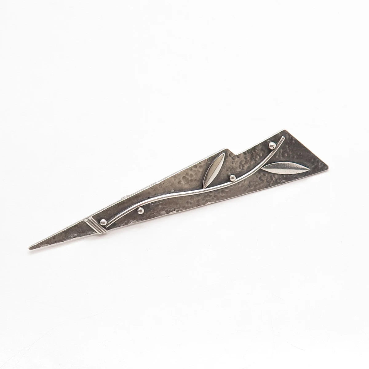 800 Silver Vintage Hammered Leaf Modernist Pin Brooch