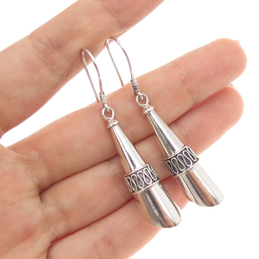 925 Sterling Silver Vintage Modernist Swirl Oxidized Dangle Earrings