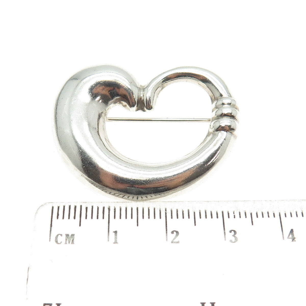 925 Sterling Silver Vintage Open Heart Modernist Pin Brooch