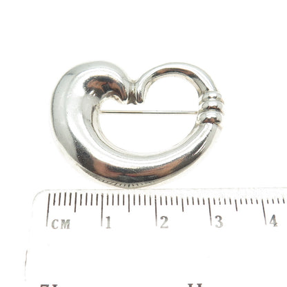 925 Sterling Silver Vintage Open Heart Modernist Pin Brooch