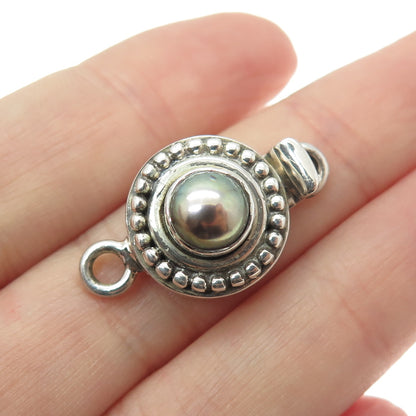 925 Sterling Silver Vintage Real Pearl Round Box Clasp for Bracelet / Necklace