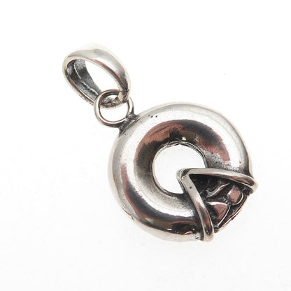 925 Sterling Silver Vintage Modernist Circle Oxidized Charm Pendant