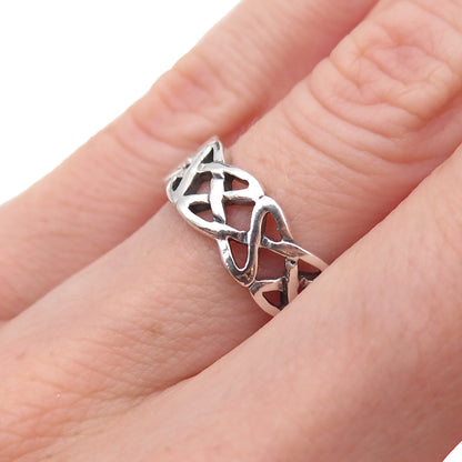 925 Sterling Silver Vintage Celtic Knot Oxidized Band Ring Size 5.75