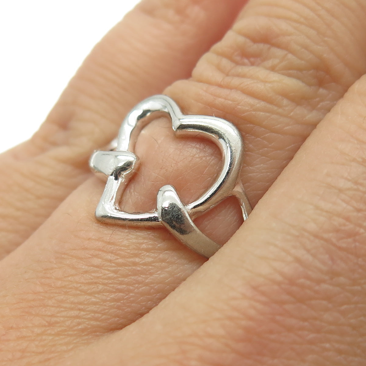 925 Sterling Silver Vintage Open Heart Ring Size 5.75