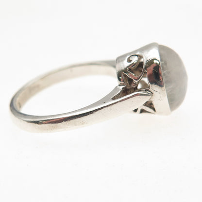 925 Sterling Silver Vintage Real Moonstone Oxidized Ring Size 6.25