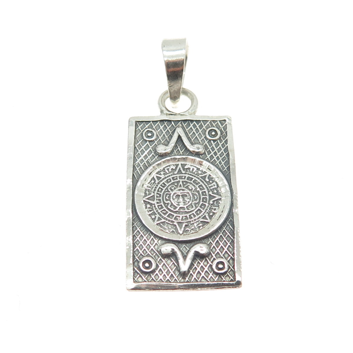 JEM 925 Sterling Silver Vintage Mayan Calendar Oxidized Bar Pendant