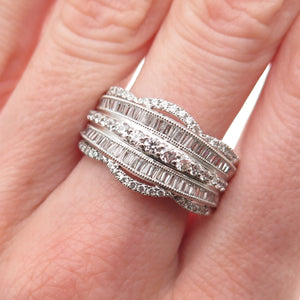 925 Sterling Silver Round & Tapered Baguette-Cut C Z Ring Size 8.75