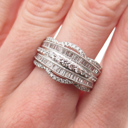925 Sterling Silver Round & Tapered Baguette-Cut C Z Ring Size 8.75