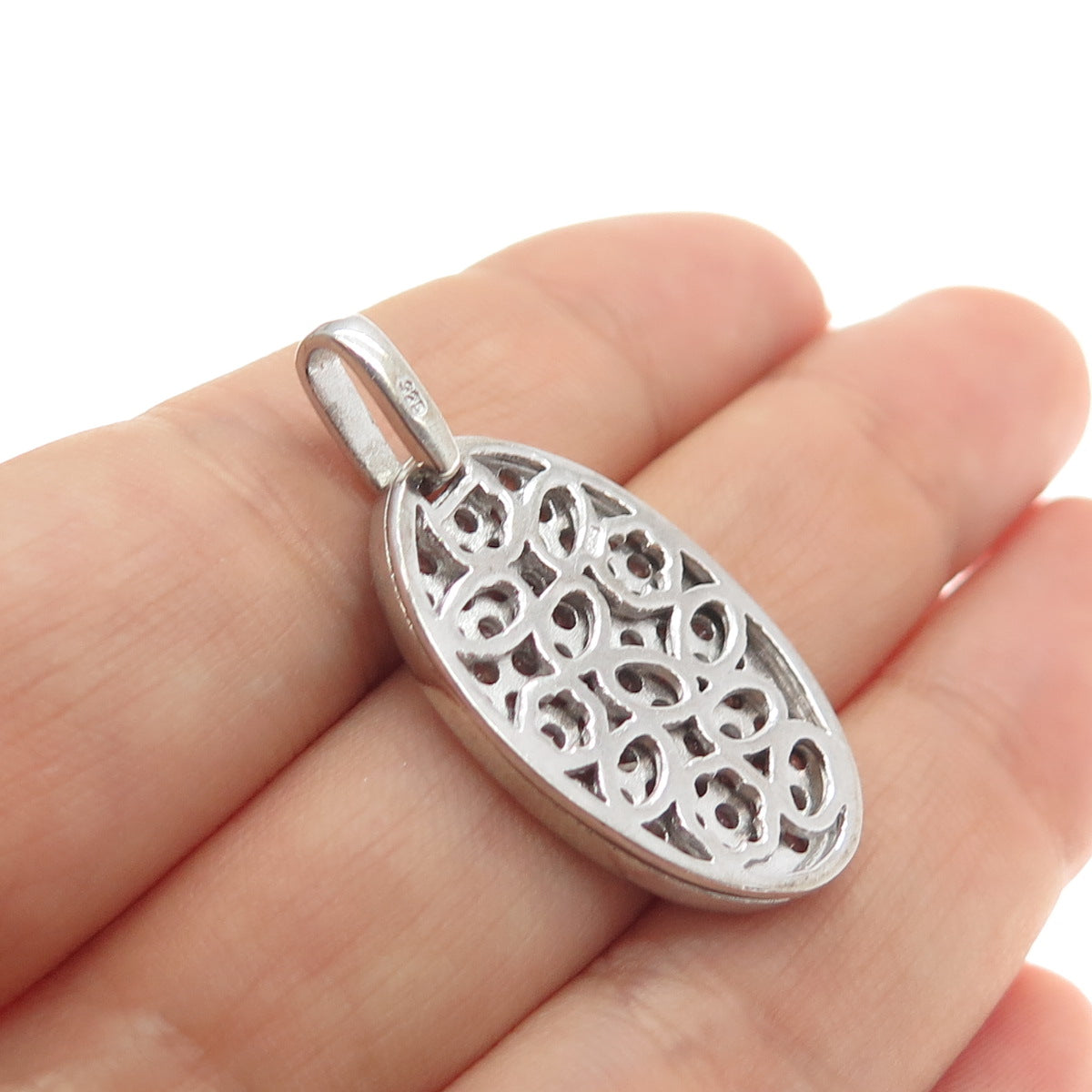 925 Sterling Silver Round-Cut C Z Ornate Slide Dual-Charm Pendant