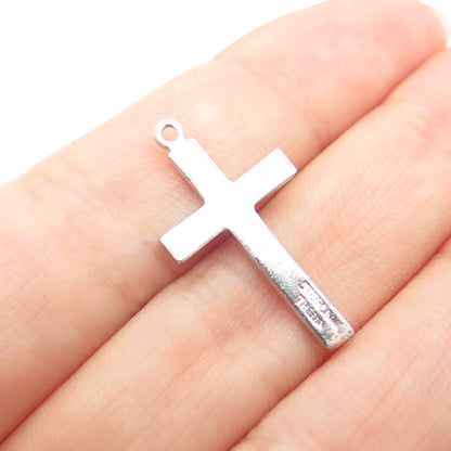 THEDA 925 Sterling Silver Vintage Rhinestone Cross Religious Charm Pendant