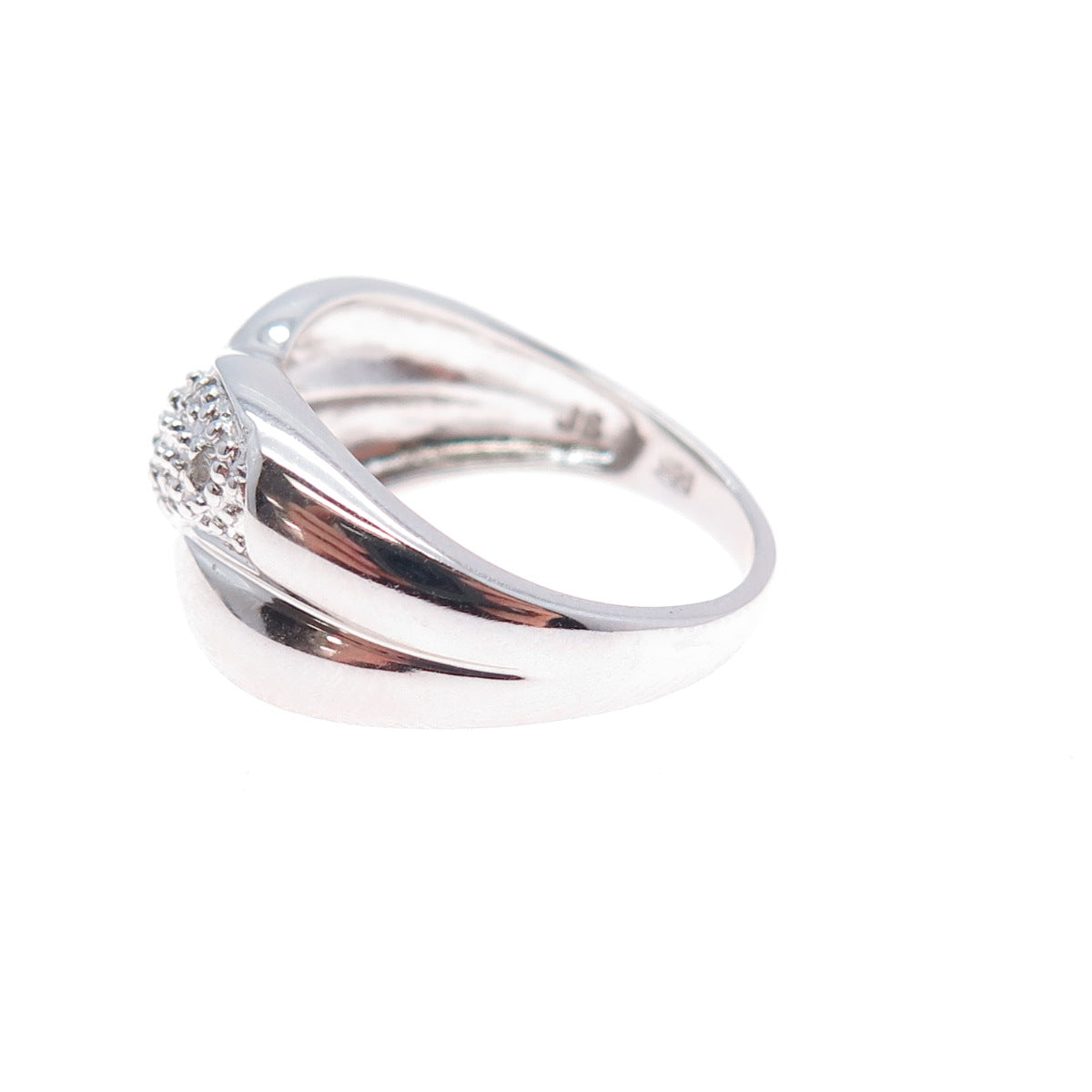 J. STELLA 925 Sterling Silver Real Round-Cut Diamond Crisscross Ring Size 7