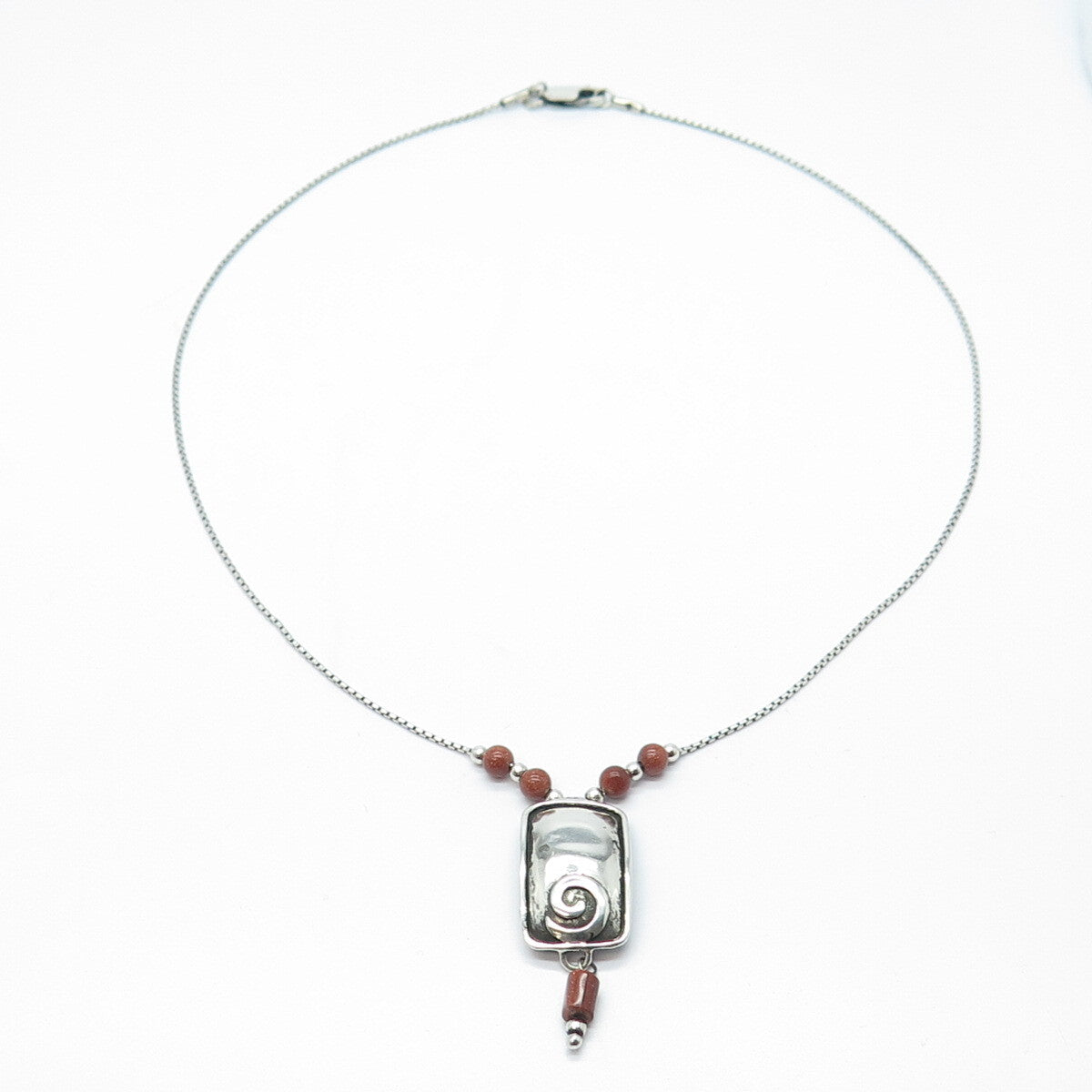 SILPADA 925 Sterling Silver Vintage Goldstone Gem Ethnic Box Chain Necklace 16"