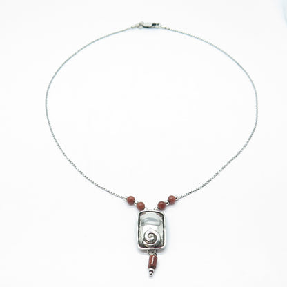 SILPADA 925 Sterling Silver Vintage Goldstone Gem Ethnic Box Chain Necklace 16"