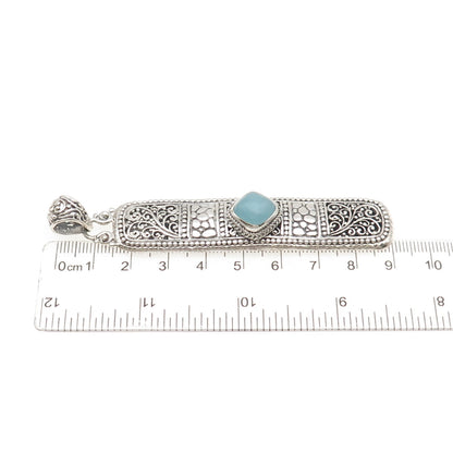 SARDA Sterling Silver Vintage Real Aquamarine Granulated Floral Scroll Pendant
