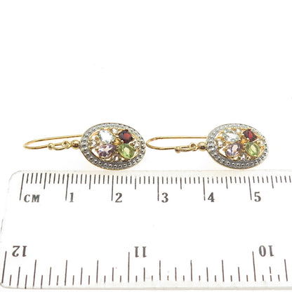 925 Sterling Silver Gold Plated Real Blue Topaz Garnet Peridot Amethyst Earrings