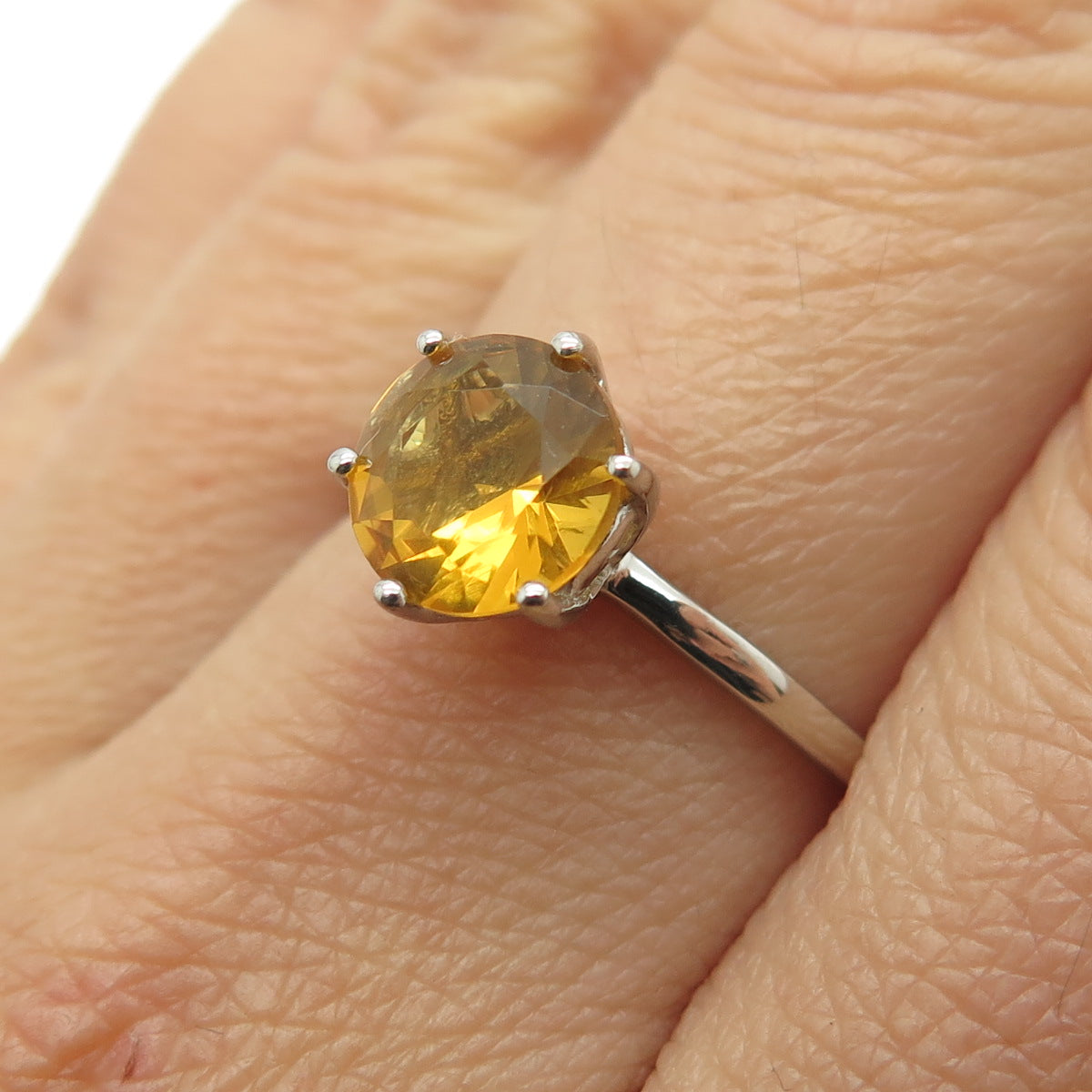 DAZZLERS 925 Sterling Silver Real Round-Cut Citrine Ring Size 8