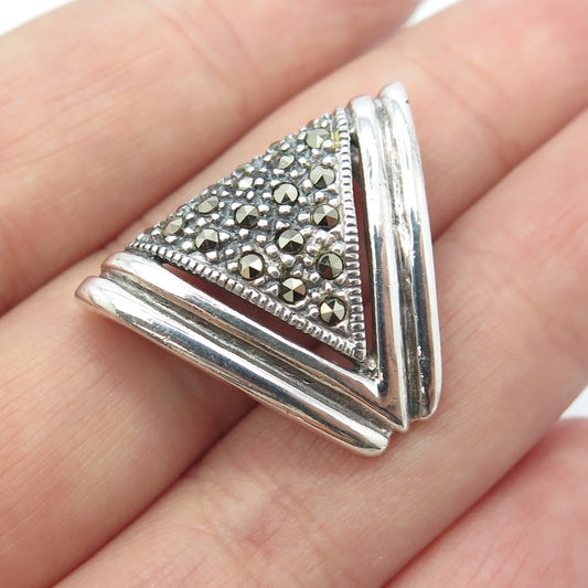 925 Sterling Silver Vintage Real Marcasite Centerpiece Slide Pendant