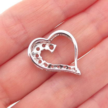 925 Sterling Silver Real Round-Cut White Topaz Heart Mini Slide Charm Pendant