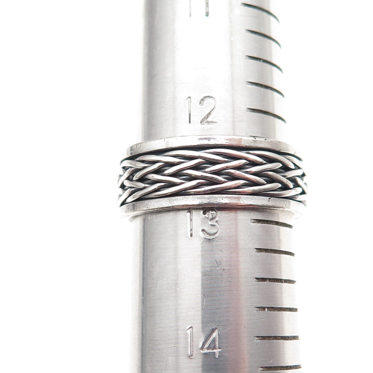 925 Sterling Silver Vintage Braided Oxidized Rotating Band Ring Size 13