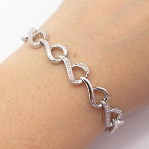 925 Sterling Silver SUN Real White Diamond Twisted Link Bracelet 7"