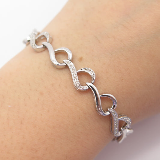 925 Sterling Silver SUN Real White Diamond Twisted Link Bracelet 7"