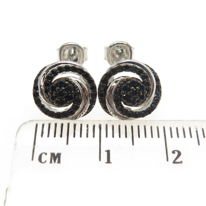 925 Sterling Silver Black C Z Stud Earrings