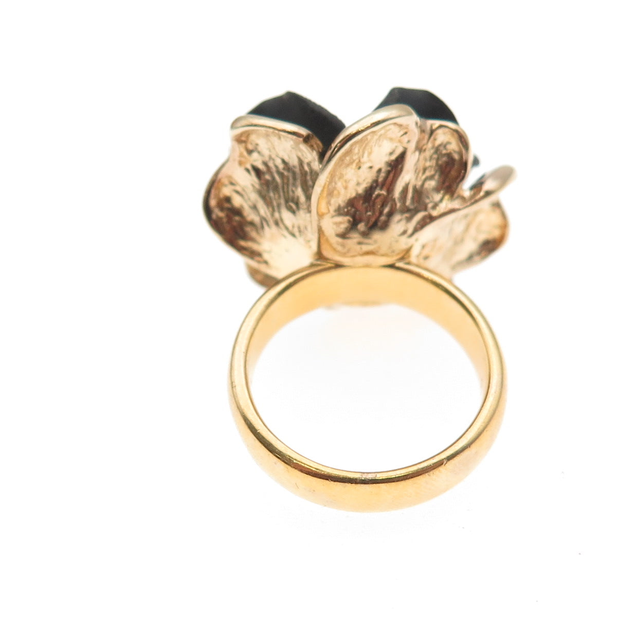 925 Sterling Silver Gold Plated Italy Lavastone Rose Flower Ring Size 5.25