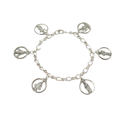 CREED 925 Sterling Silver Antique Art Deco Religious Charms Bracelet 6.5"