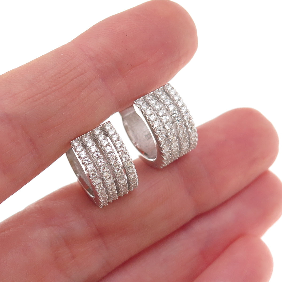 925 Sterling Silver Round-Cut C Z 4-Row Hoop Earrings