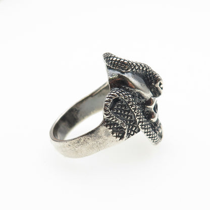 925 Sterling Silver Vintage Skull & Snake Oxidized Biker Ring Size 8