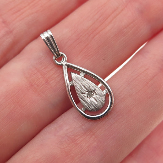 925 Sterling Silver Vintage Real Diamond Teardrop Mini Charm Pendant