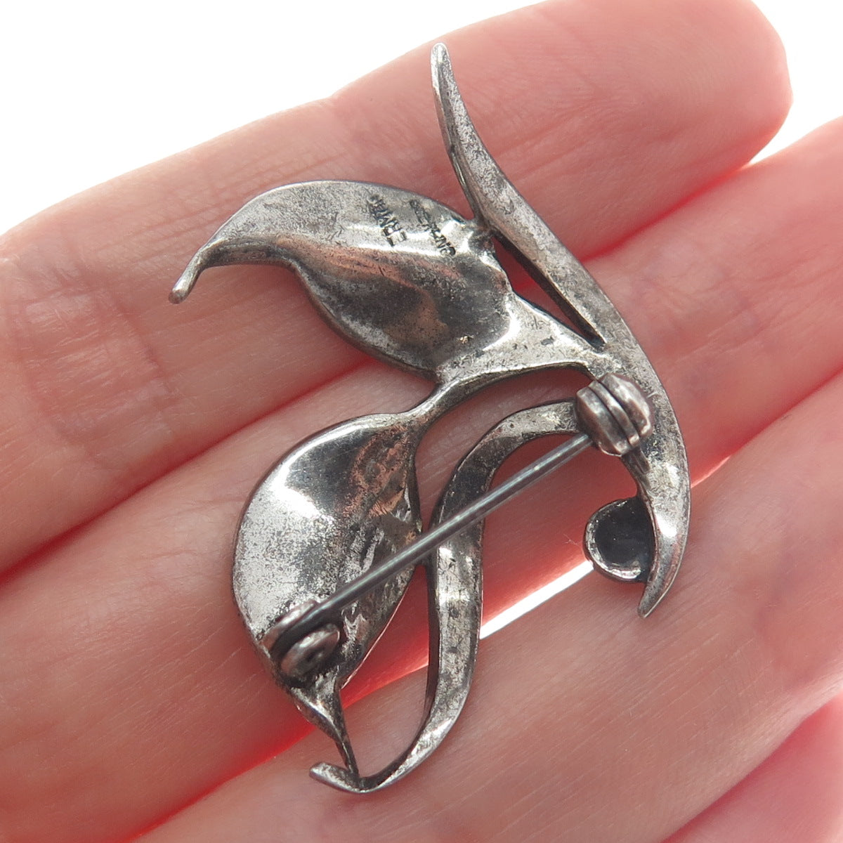 925 Sterling Silver Antique Germany Real Marcasite Floral Leaf Oxidized Brooch
