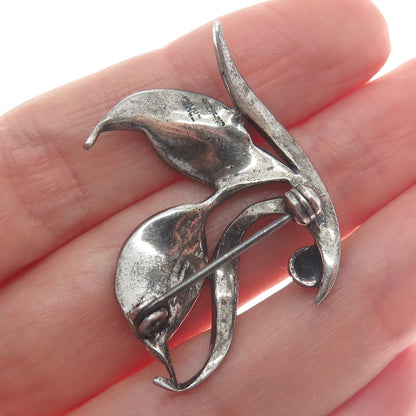 925 Sterling Silver Antique Germany Real Marcasite Floral Leaf Oxidized Brooch