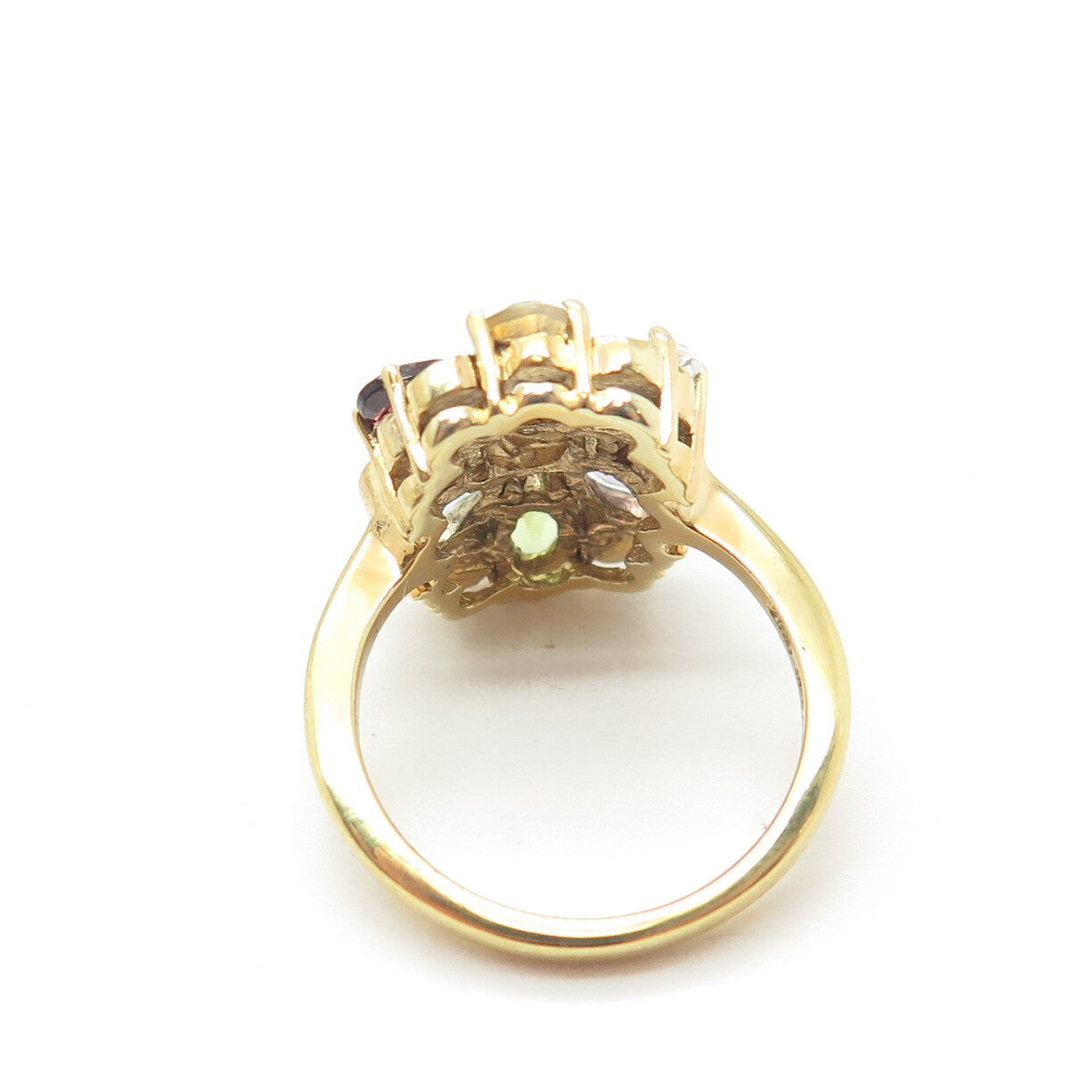 925 Sterling Silver Gold Plated Real Diamond Accent Multi-Color Gem Ring Size 7