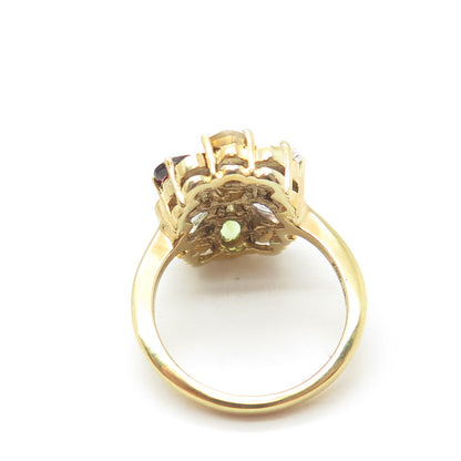925 Sterling Silver Gold Plated Real Diamond Accent Multi-Color Gem Ring Size 7