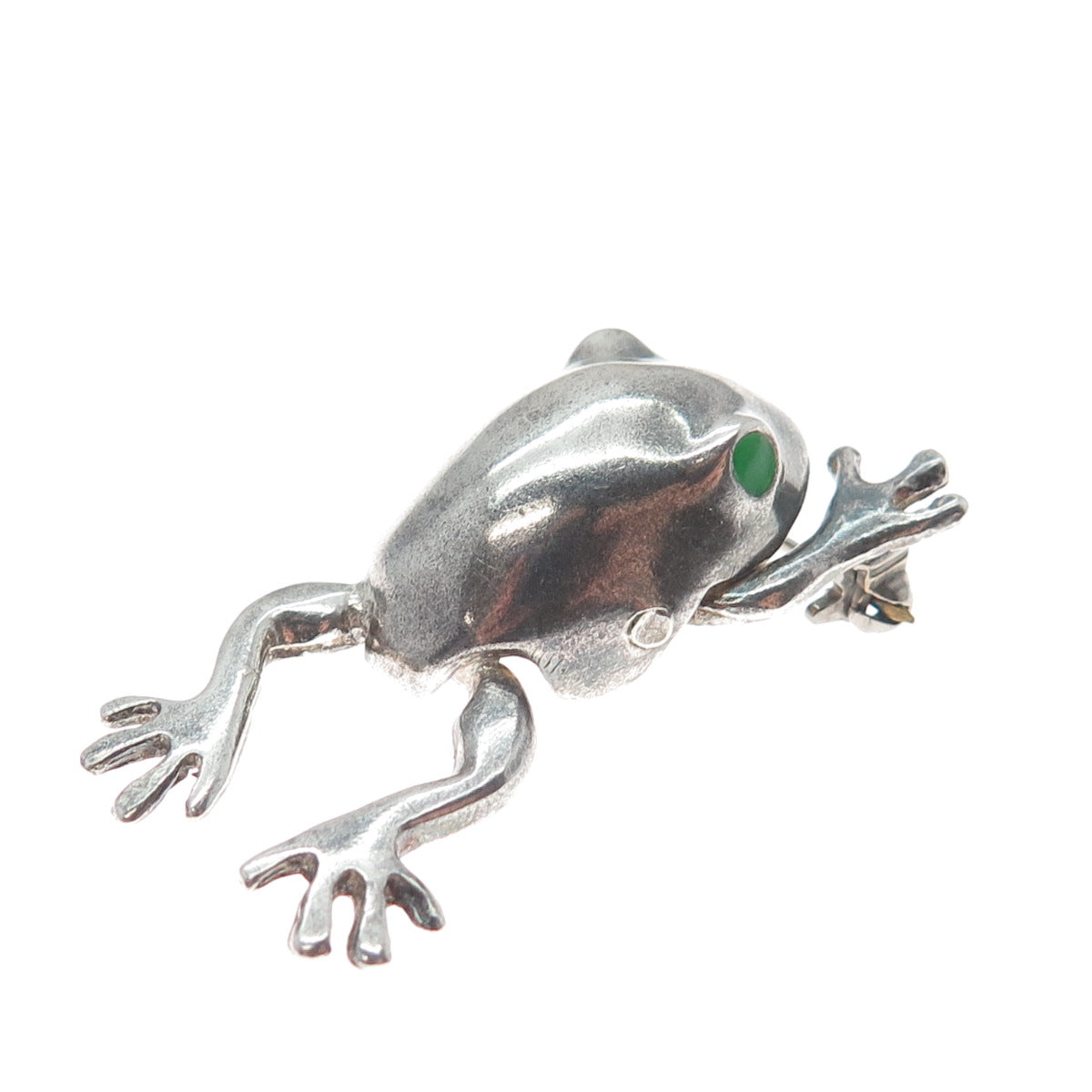 925 Sterling Silver Vintage Enamel Frog Good Luck Oxidized Pin Brooch