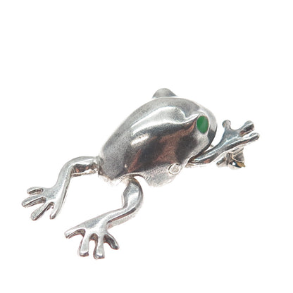 925 Sterling Silver Vintage Enamel Frog Good Luck Oxidized Pin Brooch