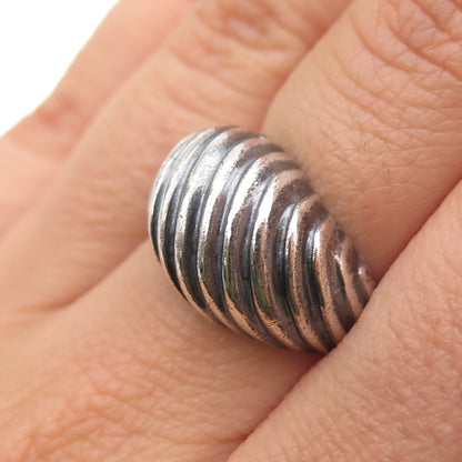 925 Sterling Silver Vintage Modernist Ribbed Dome Oxidized Ring Size 6.75