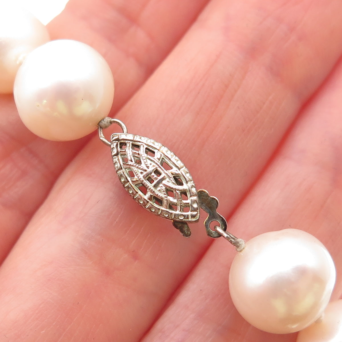 925 Sterling Silver Vintage Real Baroque Pearl Beaded Necklace 18"