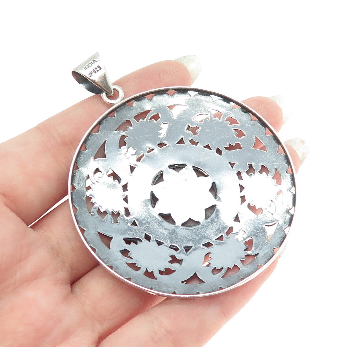 DOUG PAULUS 925 Sterling Silver Vintage Floral Oxidized Large Pendant