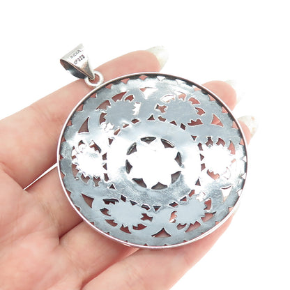 DOUG PAULUS 925 Sterling Silver Vintage Floral Oxidized Large Pendant
