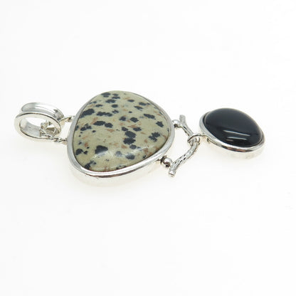 WHITNEY KELLY 925 Sterling Silver Vintage Dendritic Agate Black Onyx Gem Pendant