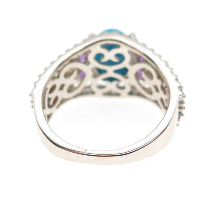 925 Sterling Turquoise Topaz Citrine Amethyst Peridot Garnet Apatite Ring Size 8
