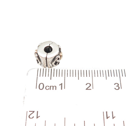 PANDORA 925 Sterling Silver Gold Real Diamond Double Heart Clip Bead Charm