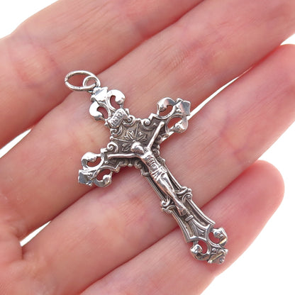 Princess Pride 925 Sterling Silver Vintage Crucifix Cross Oxidized Charm Pendant