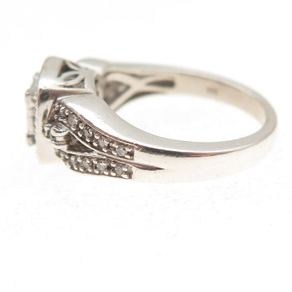 925 Sterling Silver Real Princess & Round-Cut Diamond Promise Ring Size 7
