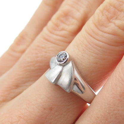 925 Sterling Silver Round-Cut C Z Modernist Ring Size 7