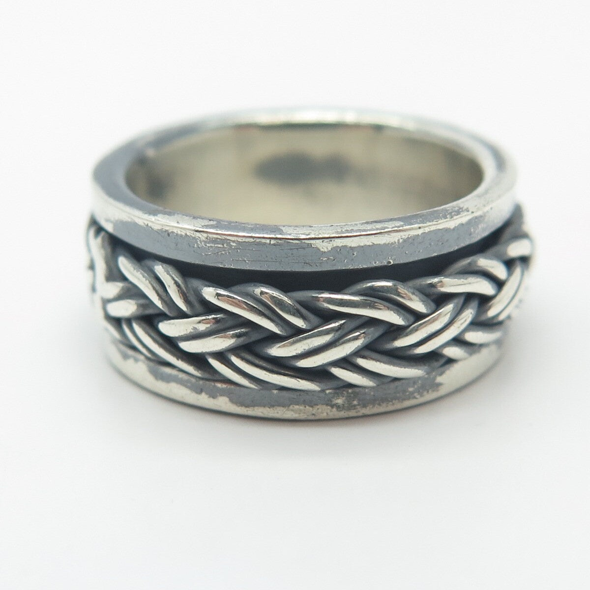 925 Sterling Silver Vintage Rotating Braided Band Ring Size 7.75