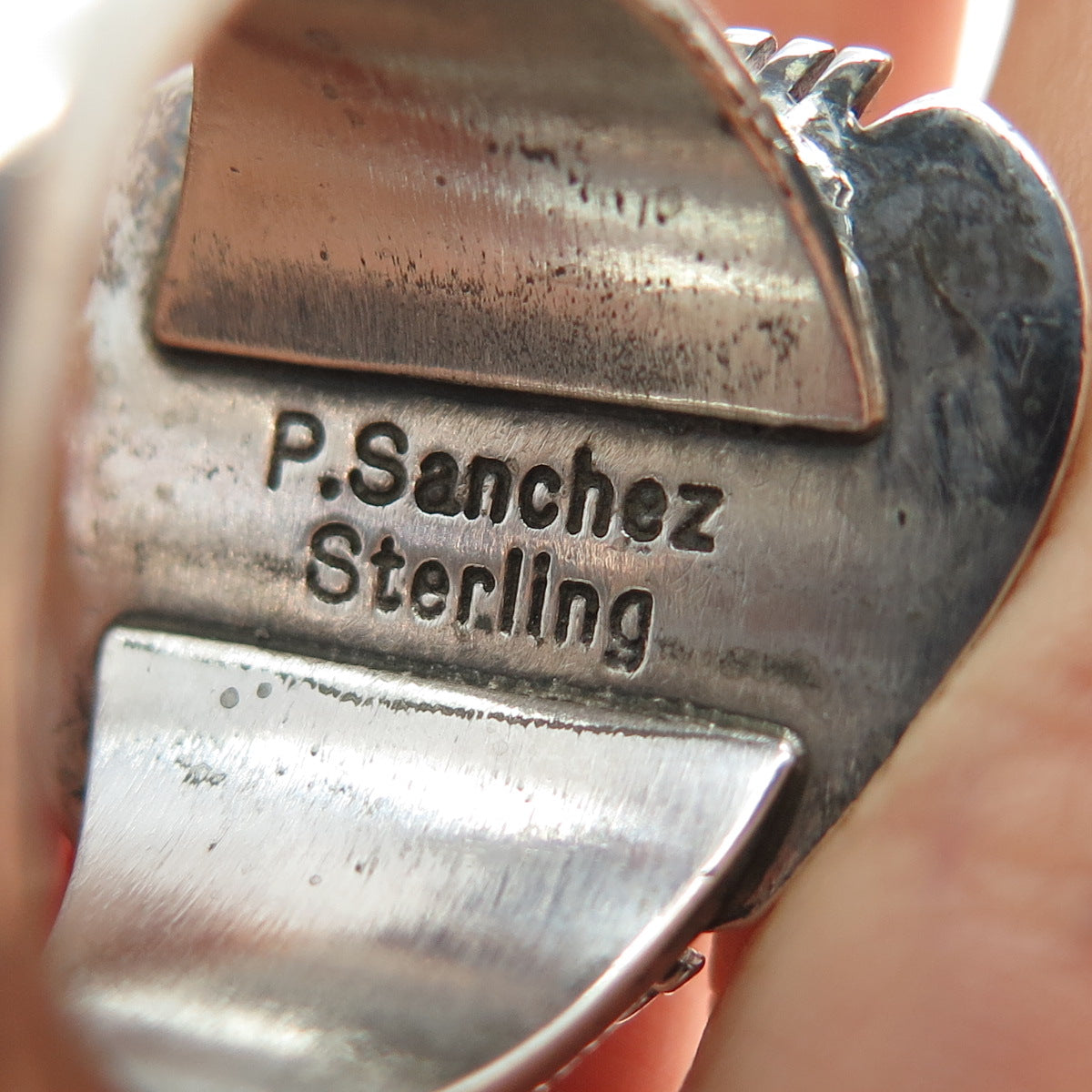 Pete Sanchez Isleta Old Pawn Sterling Silver Vintage Turquoise Ring Size 12.25