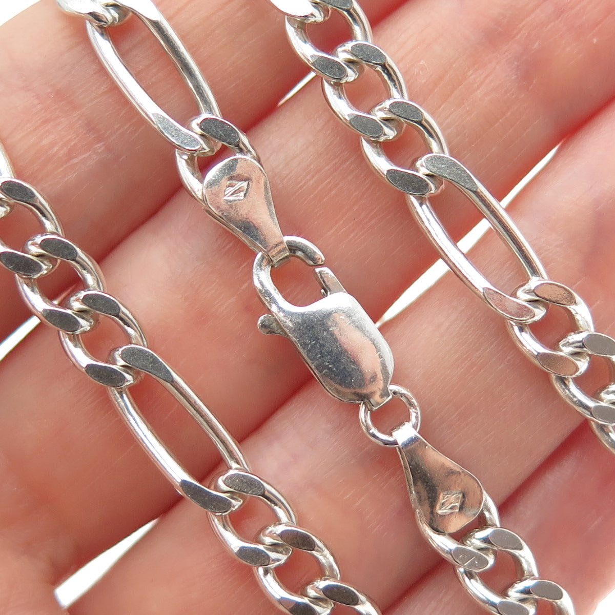 925 Sterling Silver Vintage Italy Figaro Chain Necklace 24"